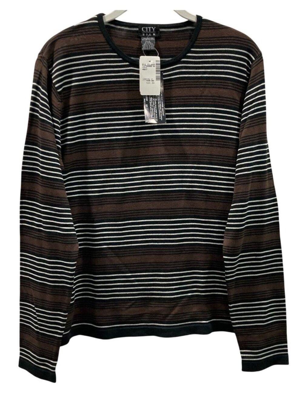 Vintage 90s City Silk Striped Tee L Casual Streetwear Retro Minimalist Nautical
